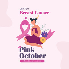Pink October Campaign Social Media Poster, Breast Cancer Awareness Month