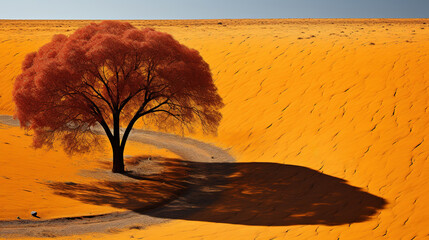 Aerial View Sand Dune Desert with One Big Tree Landscape Background AI Generative