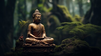 A serene Buddha statue amidst the tranquil beauty of a forest