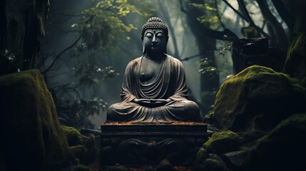 A serene Buddha statue amidst the tranquil beauty of a forest