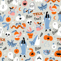 Halloween party doodles vector pattern - 638442756