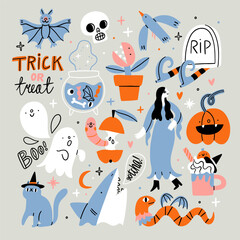 Spooky fun Halloween vector illustrations set - 638442794
