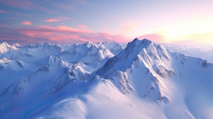 Fototapeta na wymiar Drone view of a Snowy mountain at sunrise