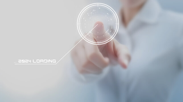 Futuristic Interaction: Woman Engaging with Digital HUD Display