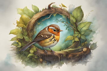 birds, birds, watercolors, paintings, illustrations, AI, works, trees,generative ai