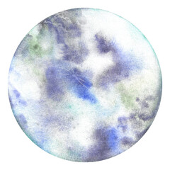 Fantastic space planet, moon with beautiful texture and stains. Watercolor illustration isolated on transparent background. colorful abstract geometric circle © Marina