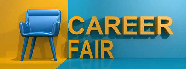Blue chair with career fair word