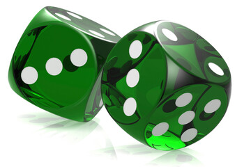 Green casino dice isolated on white background