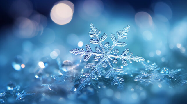 Large photo of snowflakes, winter theme