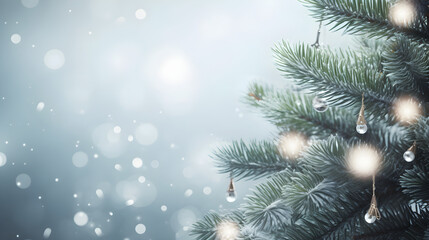 Christmas Tree on a Seasonal Background. Holiday Elegance. Christmas Greetings Website Header or Advertisement Background.