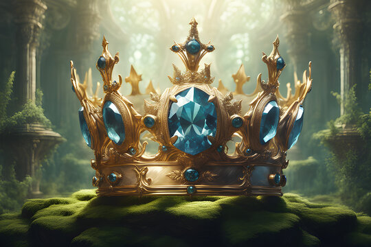 olden crawn with blue diamonds in the forest Generative Ai