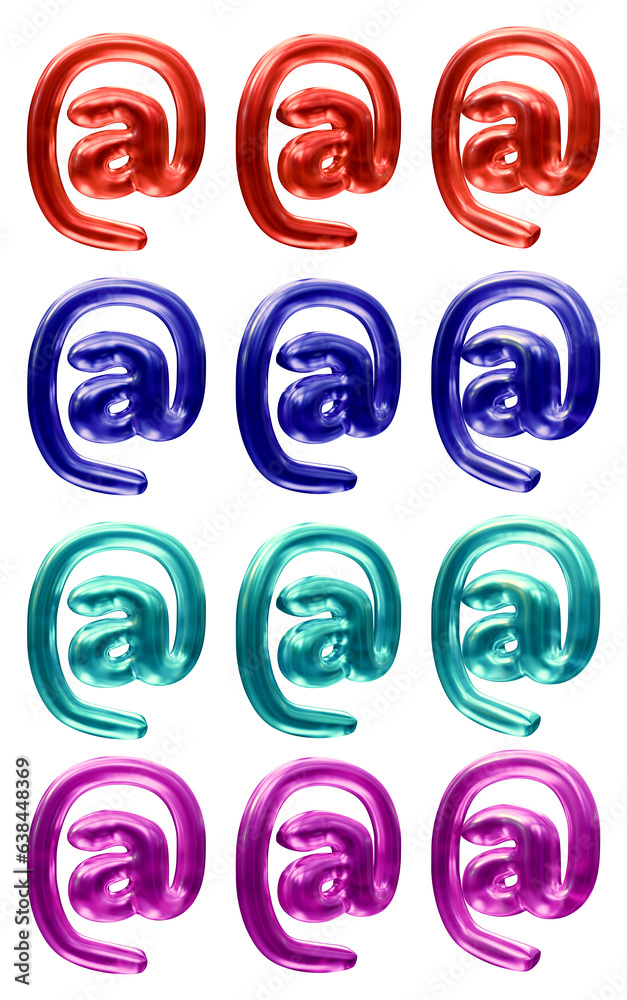 Poster set of email or at symbol design. icon or sign shape isolated on transparent background in 3d render