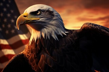 Sunset illuminates US symbols American eagle and flag, a patriotic Americana scene Generative AI