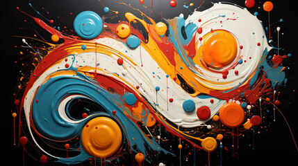 Obraz premium Abstract Circle Liquid Motion Flow Explosion Colorful Pattern with Paint Drops on Background AI Generative