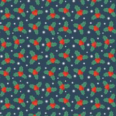 Holly Berry Seamless Pattern Christmas Background Vector
