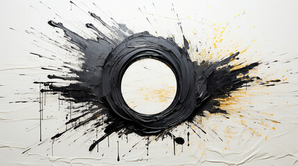 Black and White Oil Paint fat Strokes in The Shape of a Circle Ring Grungy Liquid Splatter on Background AI Generative