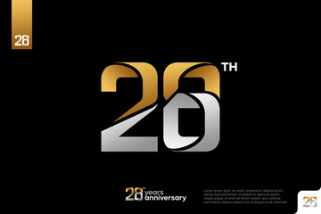 Gold and silver number 28 logo icon design on black background, 28th birthday logo number, 28 anniversary