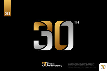 Gold and silver number 30 logo icon design on black background, 30th birthday logo number, 30 anniversary