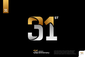 Gold and silver number 31 logo icon design on black background, 31st birthday logo number, 31 anniversary