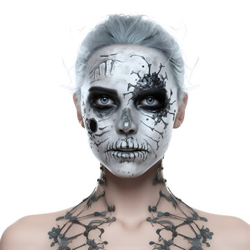 3d render of a woman with skull makeup isolated on white background