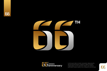 Gold and silver number 66 logo icon design on black background, 66th birthday logo number, 66 anniversary