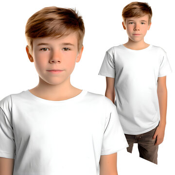3D rendering of a teenager boy isolated on white background. White t-shirt mockup.