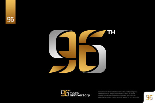 Gold and silver number 96 logo icon design on black background, 96th birthday logo number, anniversary 96