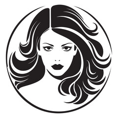 illustration of women short hair style icon, logo women face on white background, vector