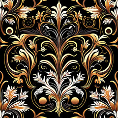 Seamless pattern with gold ornament on black background. 
