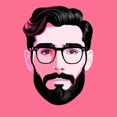 Retro hipster man with beard and glasses.