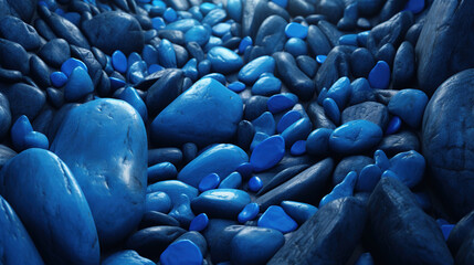 Obraz premium Natural Blue Stones Polished Sea Glass And Stones Azure Blue Glass Pebbles AI Generative