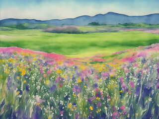 Obraz premium field of flowers watercolor