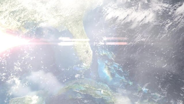 Zoom in from space and focus on Jupiter, Florida, USA. 3D Animation. Background for travel intro. Elements of this image furnished by NASA