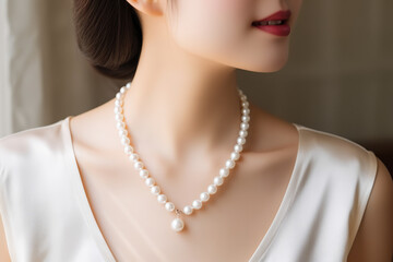 Beauty wearing a white pearl necklace , fine jewelry concept picture - Powered by Adobe