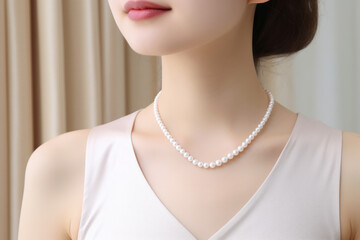 Beauty wearing a white pearl necklace , fine jewelry concept picture - obrazy, fototapety, plakaty