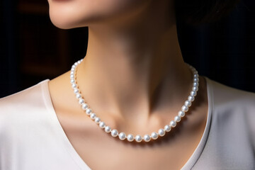 Beauty wearing a white pearl necklace , fine jewelry concept picture