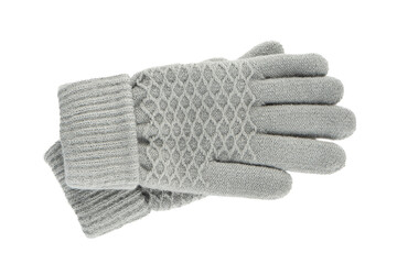 A pair of women's knitted gloves isolated on a white background.