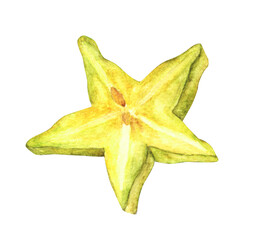 Fototapeta premium Watercolor painting of fresh Yellow fruit carambola.