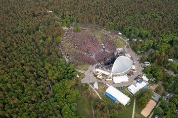 Drone photography of big outdoor concert in a park