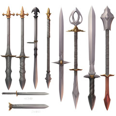 Vector set of medieval swords isolated on white background. Vector illustration.