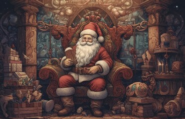 Fototapeta premium Santa Claus cartoon illustration, Merry Christmas