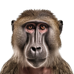 macaque face shot isolated on transparent background cutout
