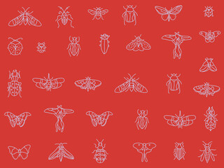 seamless of insect bug outline textured on red background