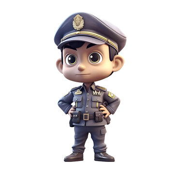 3D Render of a Little Police Boy with a cap and uniform