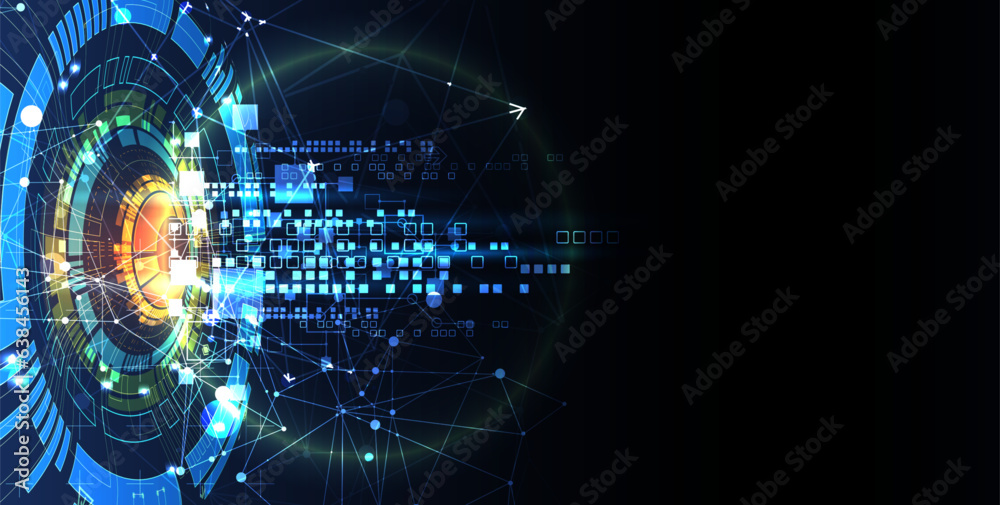 Poster abstract technology concept. circuit board, high computer color background.