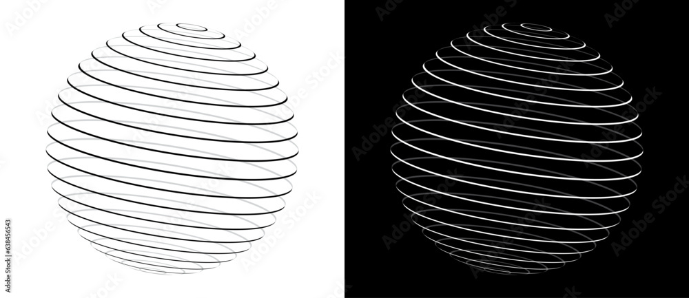 Poster art lines circle as icon or logo. globe planet concept. black shape on a white background and the sa