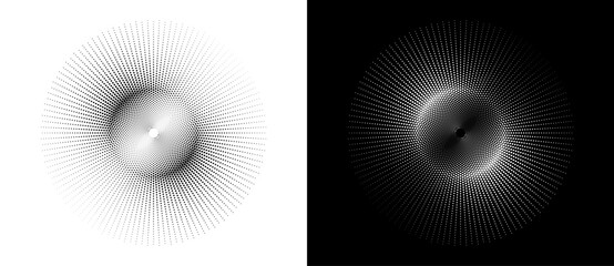 Art sun background. Tattoo template or logo with halftone dotted lines. Black shape on a white background and the same white shape on the black side.