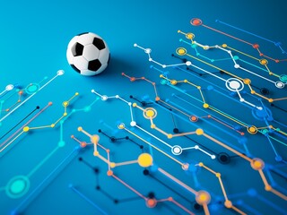 football ball 3d object. 3d illustration. graphic background element. sport abstract backdrop. soccer render design competition concept art. digital technology element beautiful lighting ground empty