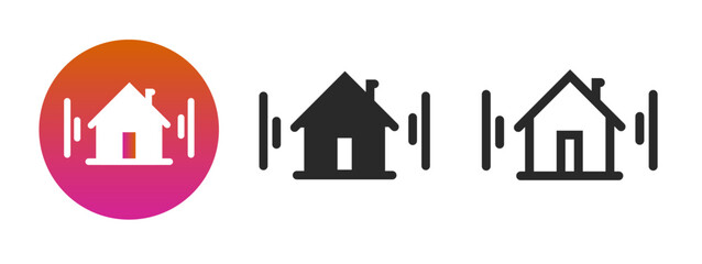Smart home digital automation icon vector, house alarm system technology and remote control monitoring logo pictogram simple outline line art silhouette, office security radio tech signal image