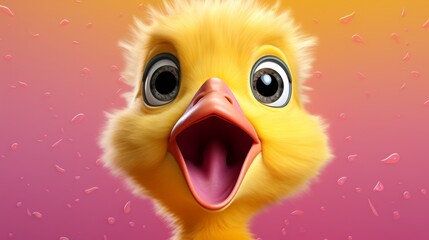 Surprised cute little yellow duck with its mouth open - obrazy, fototapety, plakaty